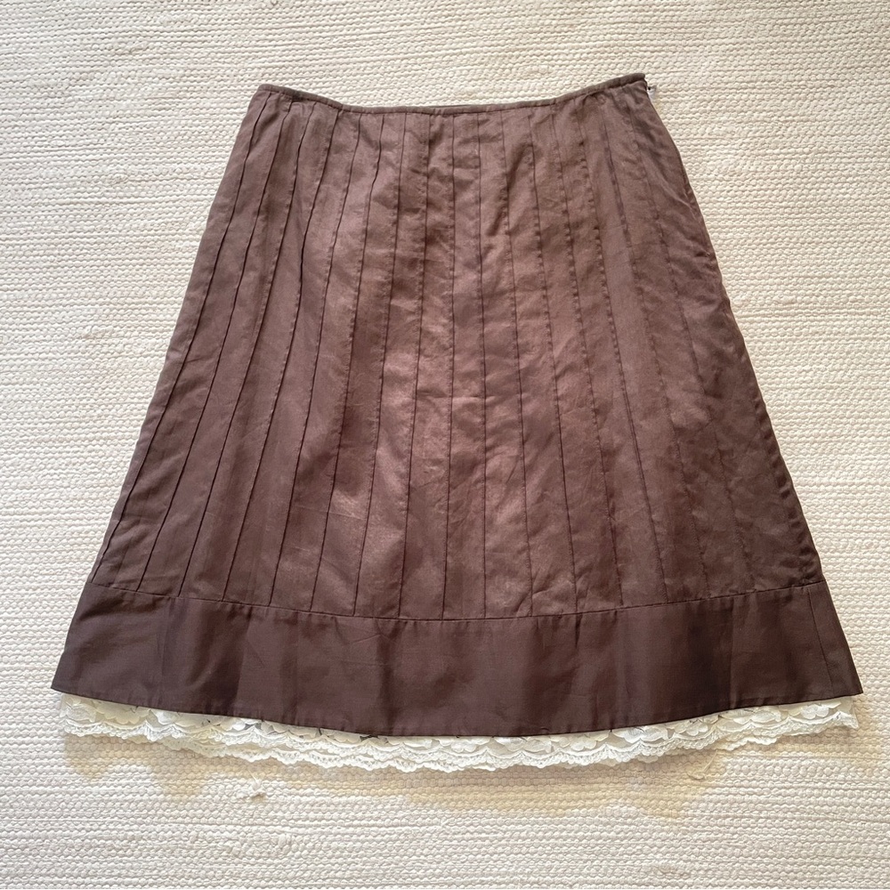 Ann Taylor LOFT Brown A-Line Lace Edge Midi Lined Cotton Skirt Size 2P